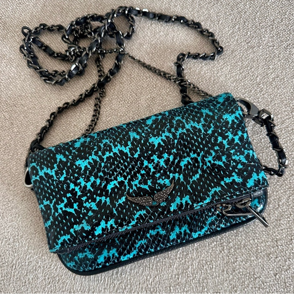 Zadig and Voltaire Rock Nano Wild Blue Black Leather Crossbody
